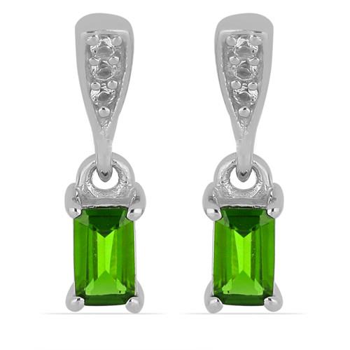 STERLING SILVER NATURAL CHROME DIOPSIDE GEMSTONE CLASSIC EARRINGS